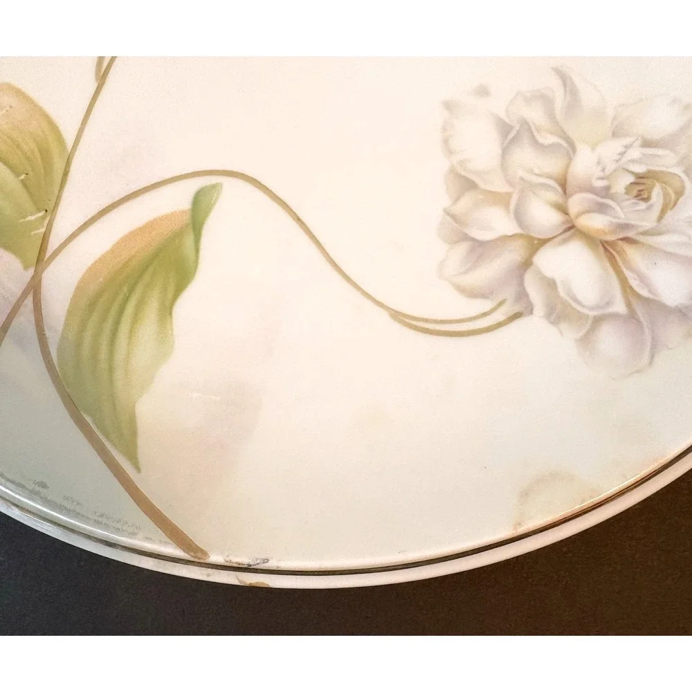 Antique RS Germany Floral Cake Plate‎ Gold Trim Handles Luster Finish